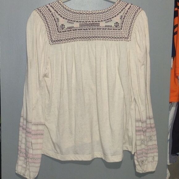Lucky Brand Embroidered Peasant Blouse boho size small long sleeve - Picture 2 of 10